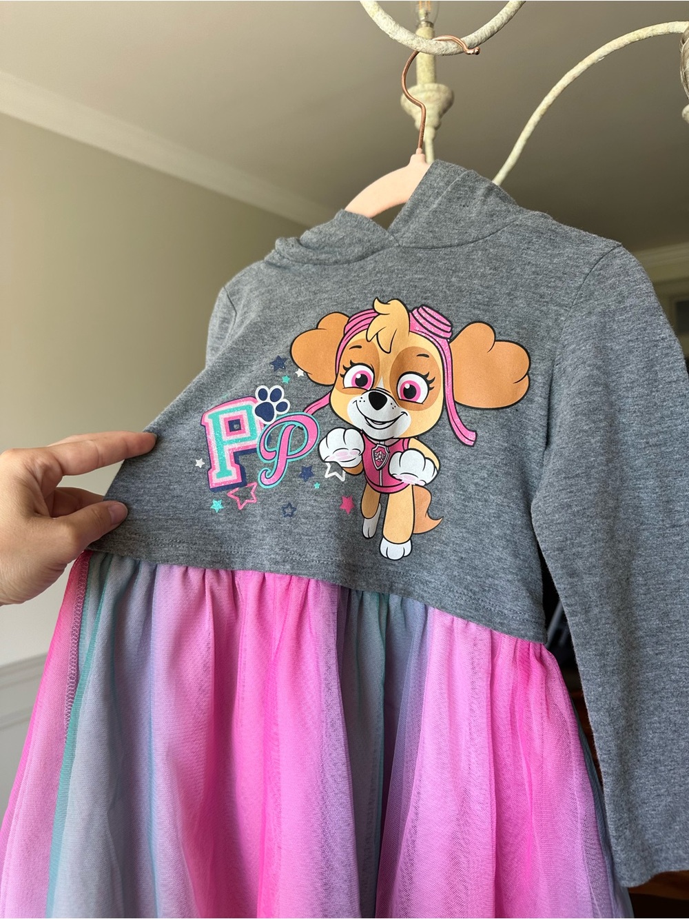 Paw Patrol Skye Gray Hoodie Dress with Pink & Light Teal Tulle